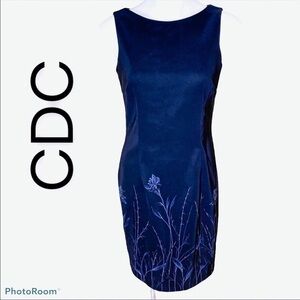 CDC floral beaded sleeveless black sheath dress size 8